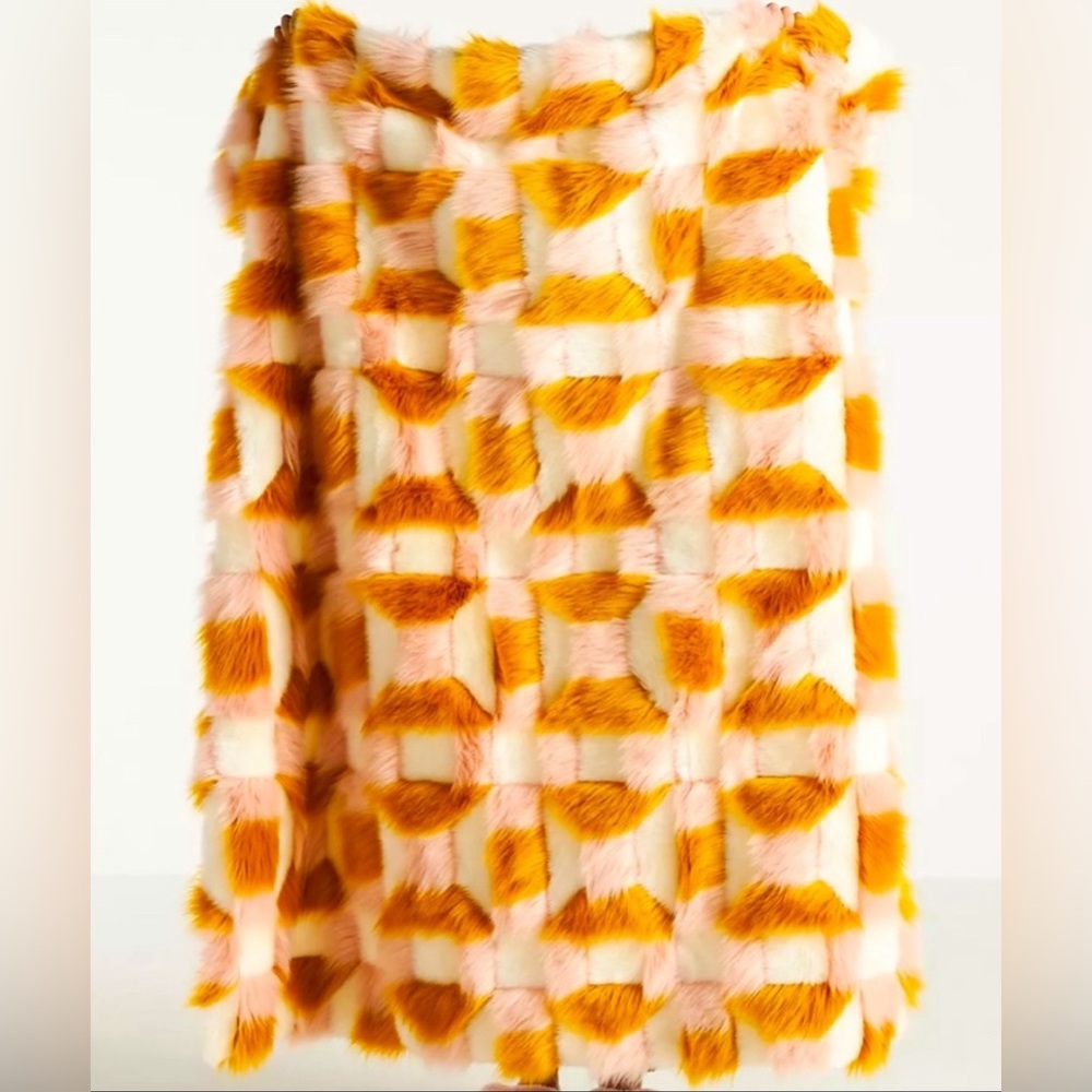 Anthropologie Geo Faux Fur Blanket Throw